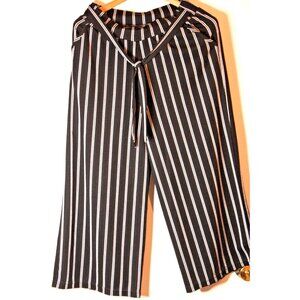 Culottes, Navy & White Striped Belt Side Pockets, Elastic Back Waist sz S